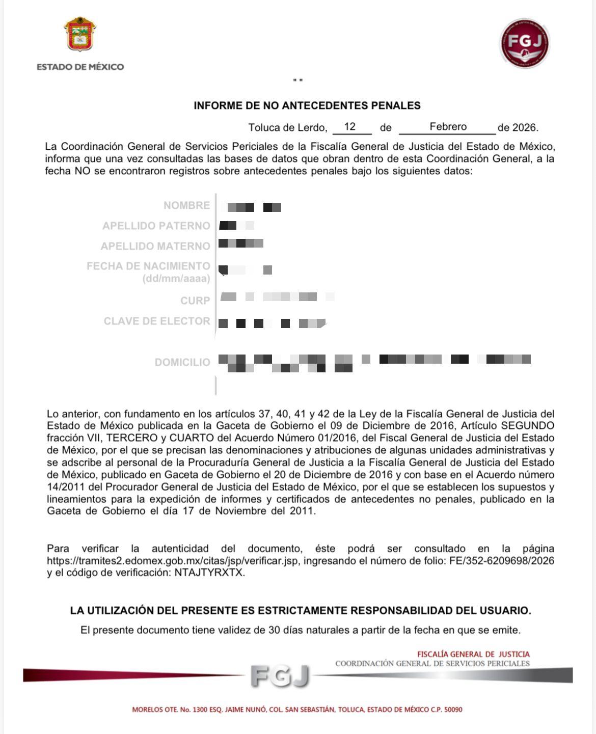 ANTECEDENTES NO PENALES EDO MEX NO VERIFICABLES