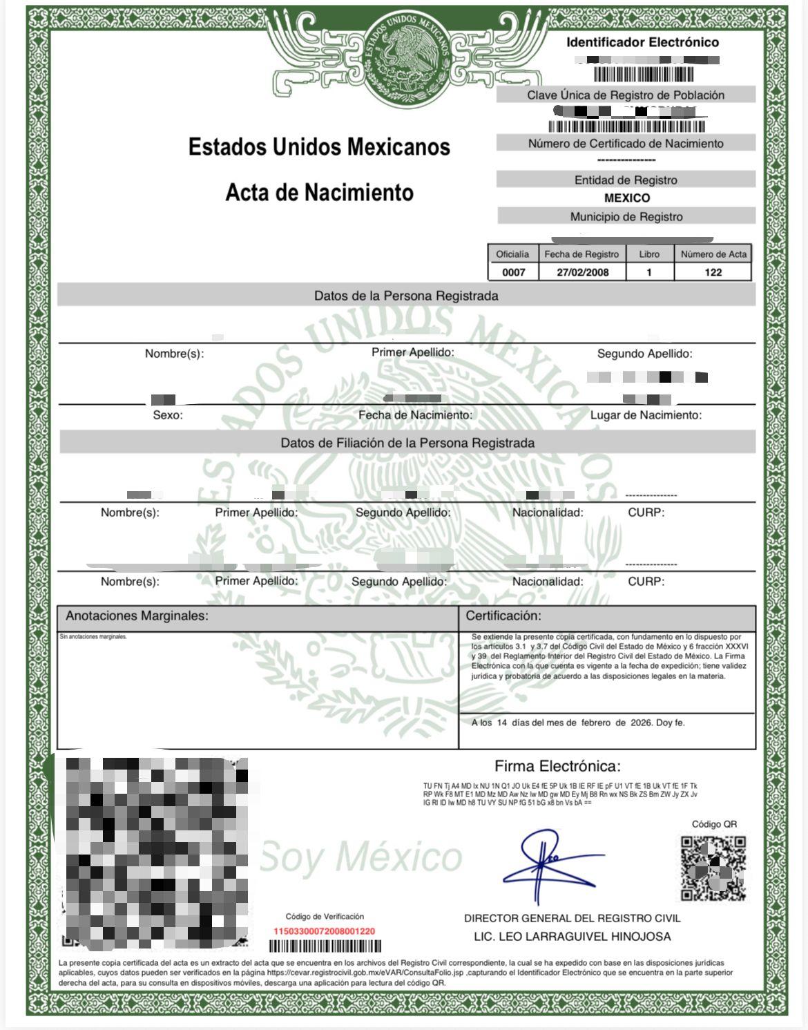 ACTA CERTIFICADA CON CODIGO VERIFICADOR