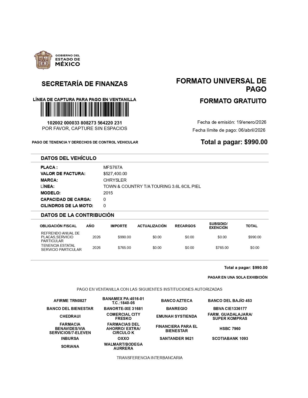 FORMATO DE PAGO DE TENENCIA EDO MEX